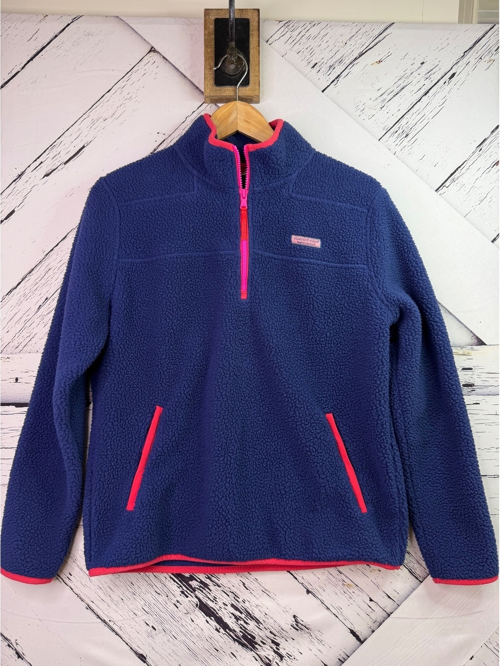 Vineyard Vines Preppy Coastal Cozy Cabincore Sherpa Fleece Pullover Womens Small